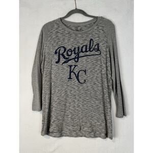 Mens Majestic Kansas City Royals Baseball Gray Texture Fleece Long Sleeve Large